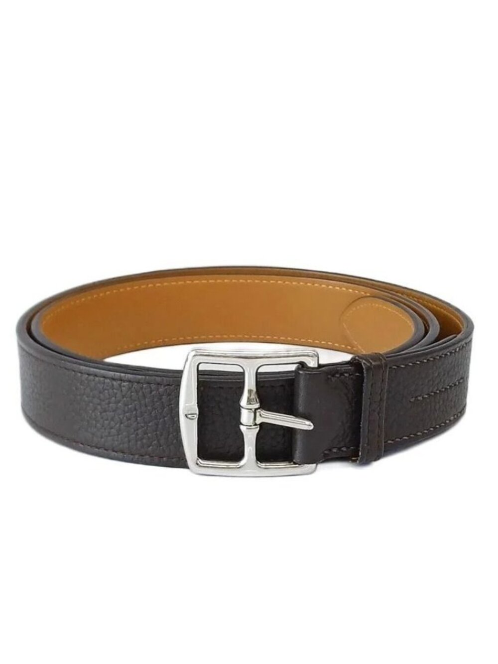 Hermes Etriviere Belt Leather Stirrup Buckle Dark Brown